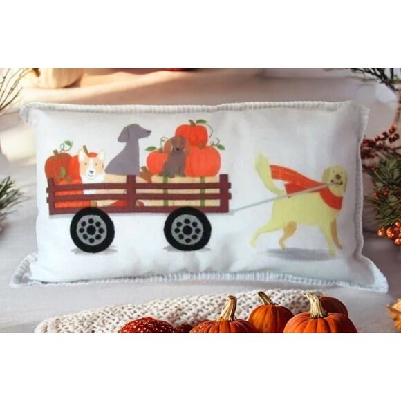 Isaac Mizrahi Autumn Dog Wagon Throw Pillow 12" x 20" Rectangular - Picture 1 of 9